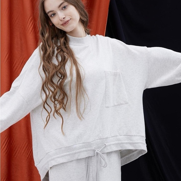 Nap Drawstring Hem Cotton Sweatshirt in Cloud Grey Small - Picture 1 of 10
